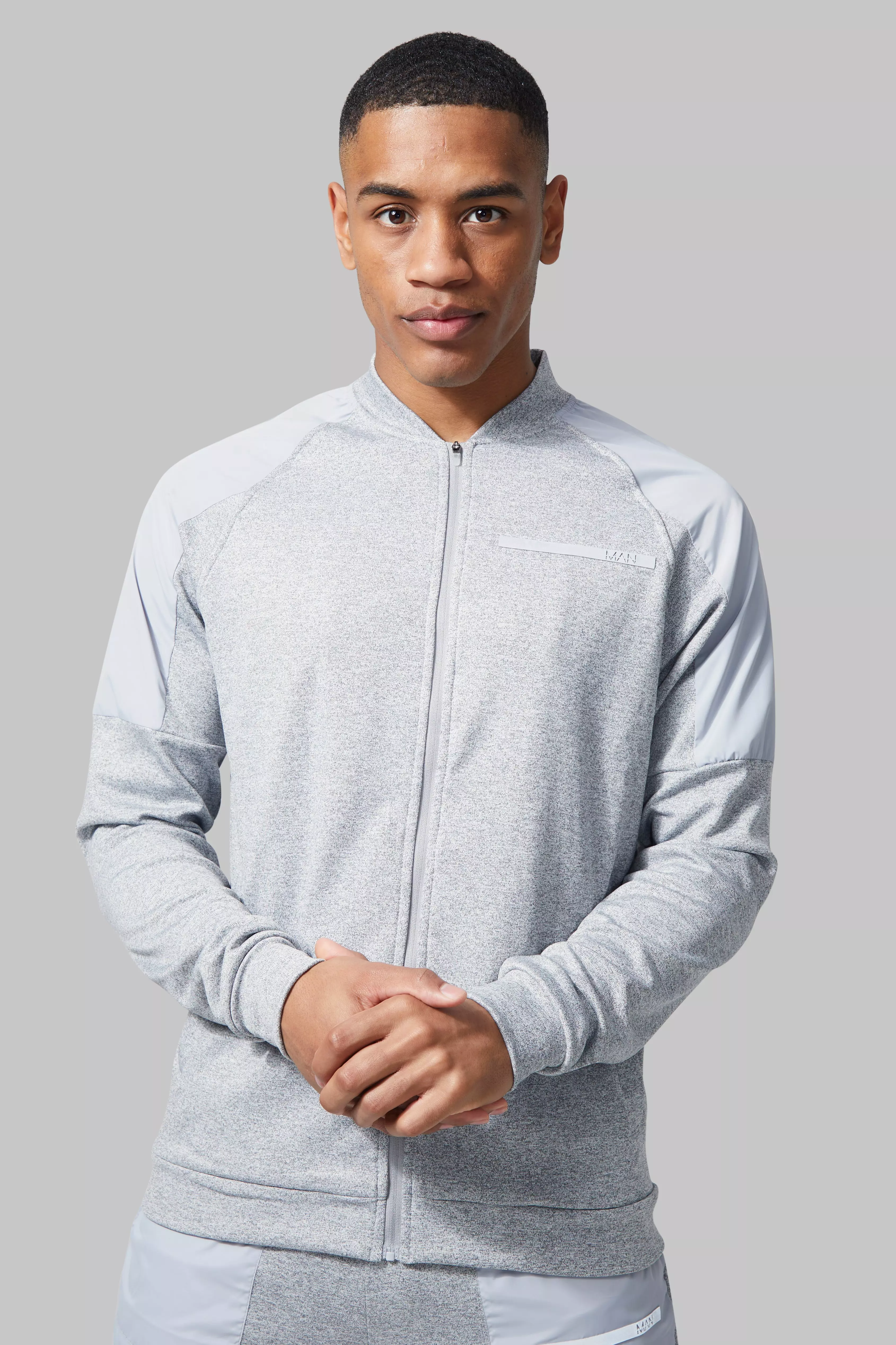 Man Active Marl Bomber Collar Track Jacket | boohooMAN USA